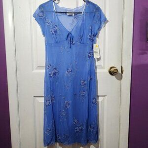 Y2K Blue Floral Sheer Midi Dress